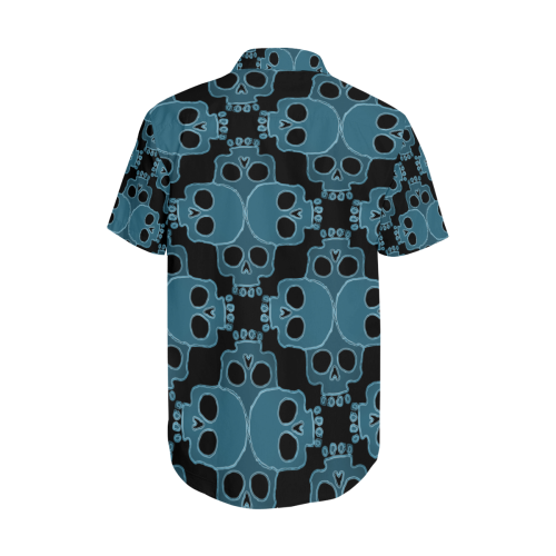 Skull Jigsaw Blue Men's Short Sleeve Shirt with Lapel Collar (Model T54)