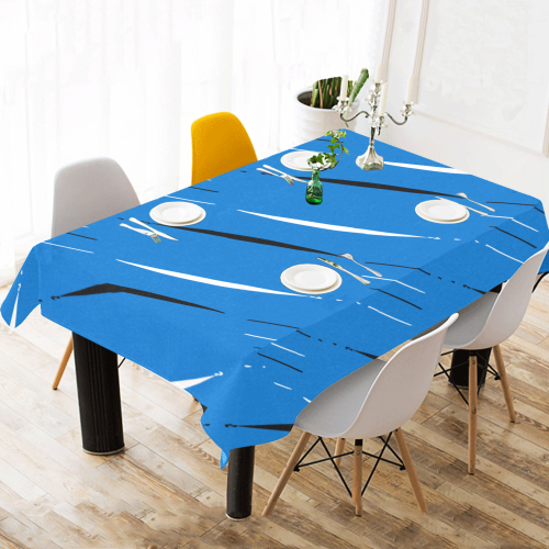 Blue, Black & White #2 Cotton Linen Tablecloth 60"x120"