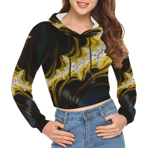 Lava on Arctic Snow Fractal Abstract All Over Print Crop Hoodie for Women (Model H22)