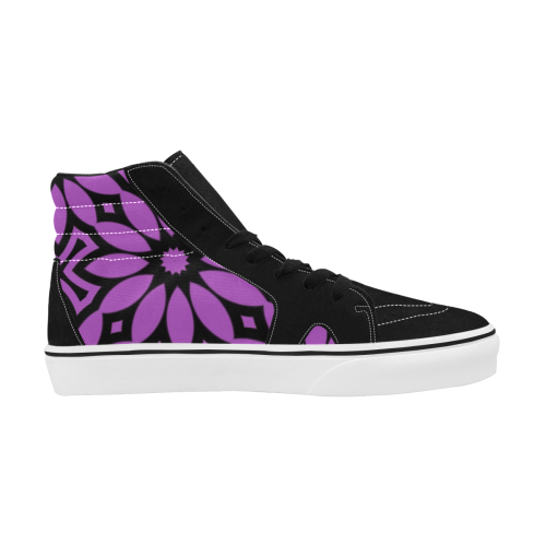 Purple/Black Flowery Pattern Women's High Top Skateboarding Shoes (Model E001-1)