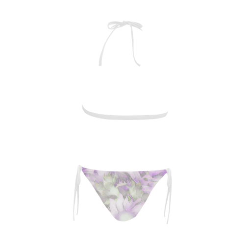 Romantic pastel floral,lilac by JamColors Buckle Front Halter Bikini Swimsuit (Model S08)