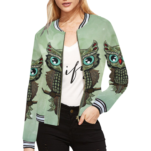 Wonderful owl, diamonds All Over Print Bomber Jacket for Women (Model H21)