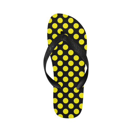 Yellow Polka Dots on Black Flip Flops for Men/Women (Model 040)