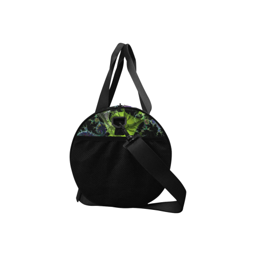 Filigree Spiral Fractal - Psychedelic Black Green Duffle Bag (Model 1679)