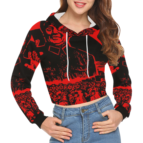 Chairman Mao receiving the Red Guards 2 All Over Print Crop Hoodie for Women (Model H22)