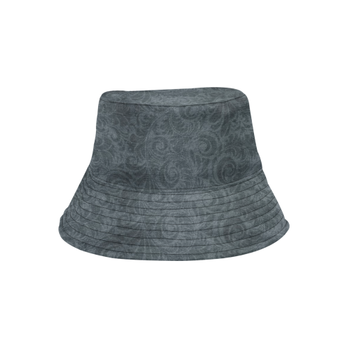 Denim with vintage floral pattern, grey, green All Over Print Bucket Hat for Men