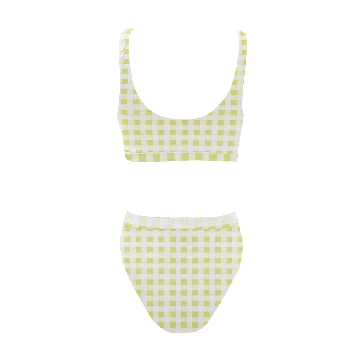 Pale Yellow Gingham Sport Top High Waisted Bikini Swimsuit Model S07