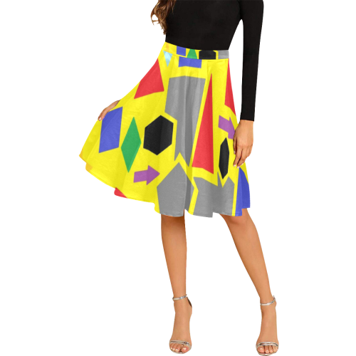 Yellow Pleated Skirt with geometric pattern Melete Pleated Midi Skirt (Model D15)