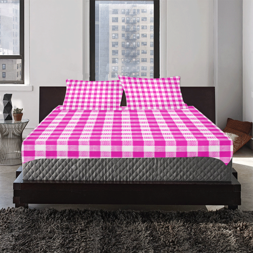 Hot Pink Checks 3-Piece Bedding Set