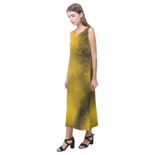 Black and Yellow Paintballs Phaedra Sleeveless Open Fork Long Dress (Model D08)
