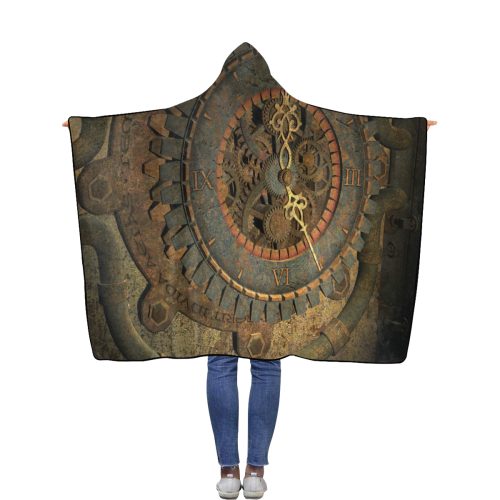 Steampunk, clockwork Flannel Hooded Blanket 50''x60''