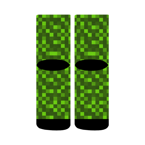 funky funny light and dark green neon color pixel pixels blocks gamer Crew Socks