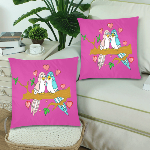Love Birds Pink Custom Zippered Pillow Cases 18"x 18" (Twin Sides) (Set of 2)