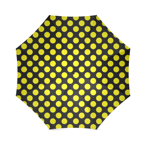 Yellow Polka Dots on Black Foldable Umbrella (Model U01)