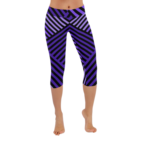 Purple Diagonal Striped Pattern Women's Low Rise Capri Leggings (Invisible Stitch) (Model L08)