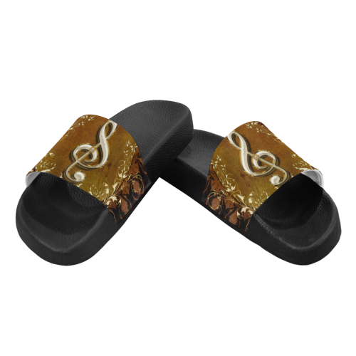 Music, decorative clef with floral elements Men's Slide Sandals (Model 057)