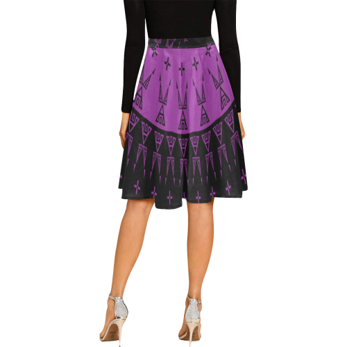 Night Stars Purple Melete Pleated Midi Skirt (Model D15)