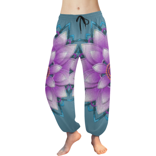 Pink - Purple Ornament Flower, Faux Stitch Women's All Over Print Harem Pants (Model L18)