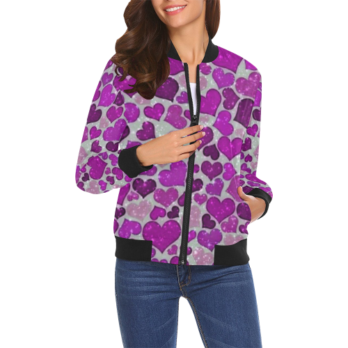sparkling hearts purple All Over Print Bomber Jacket for Women (Model H19)