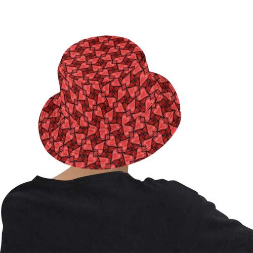 Red Hearts Love Pattern All Over Print Bucket Hat for Men