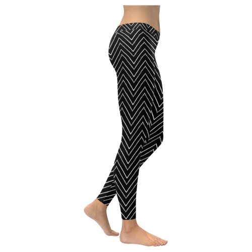 Black Zigzag Line Women's Low Rise Leggings (Invisible Stitch) (Model L05)