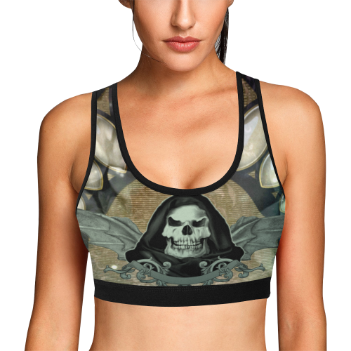 Awesome scary skull Women's All Over Print Sports Bra (Model T52)