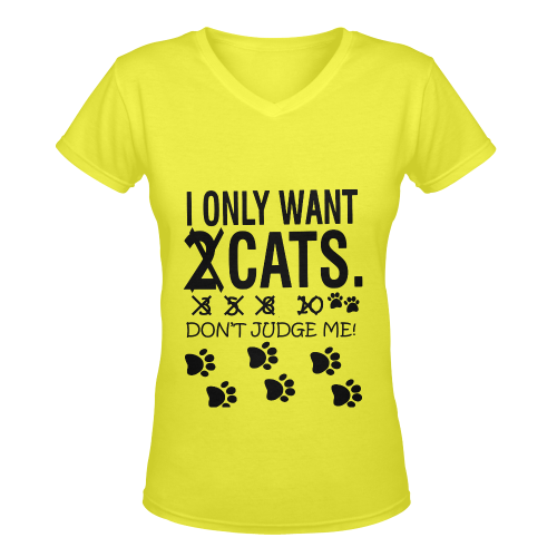 I ONLY WANT 2 CATS DON'T JUDGE ME! YELLOW Women's Deep V-neck T-shirt (Model T19)