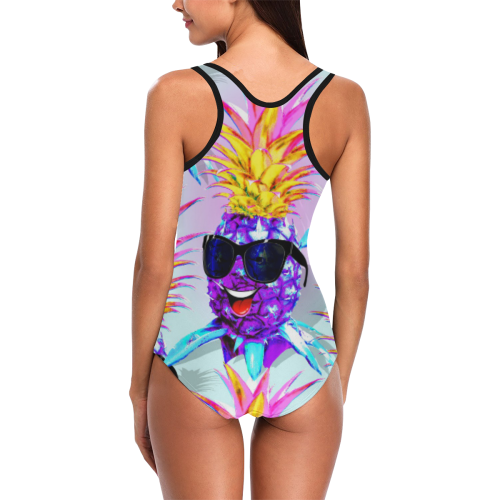 Pineapple Ultraviolet Happy Dude with Sunglasses Vest One Piece Swimsuit (Model S04)