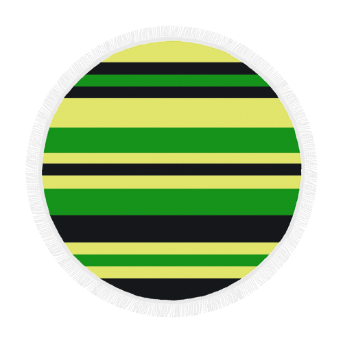 Jamaican Inspired Yellow, Black and Green Stripes Circular Beach Shawl 59"x 59"