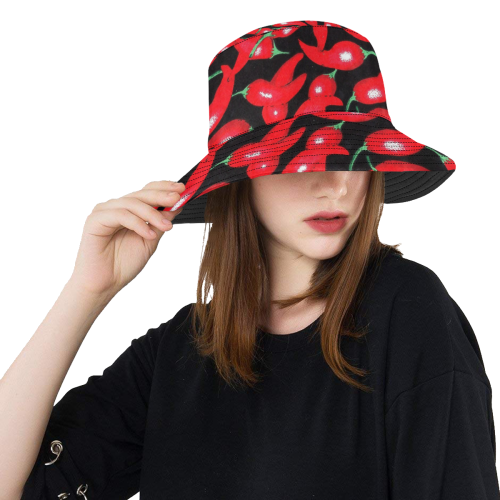 red hottt chili peppers in black All Over Print Bucket Hat