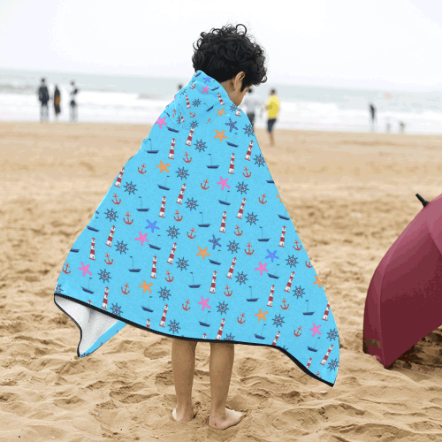 Nautical Beach Scene Kids' Hooded Bath Towels