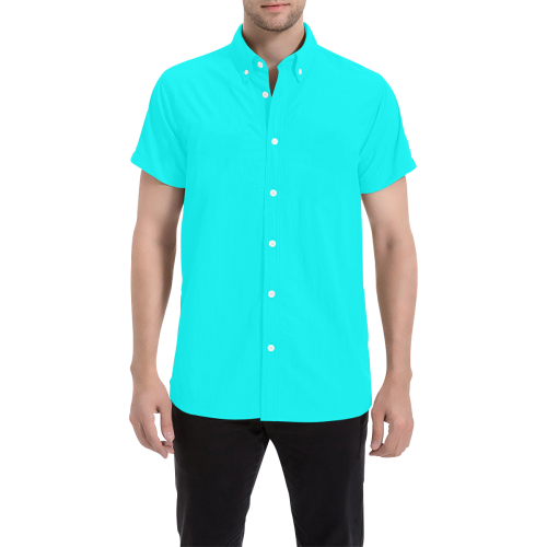 color aqua / cyan Men's All Over Print Short Sleeve Shirt (Model T53)
