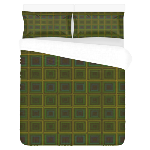 Green violet multicolored multiple squares 3-Piece Bedding Set