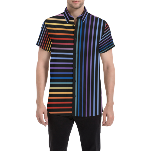 Narrow Flat Stripes Pattern Colored Men's All Over Print Short Sleeve Shirt (Model T53)