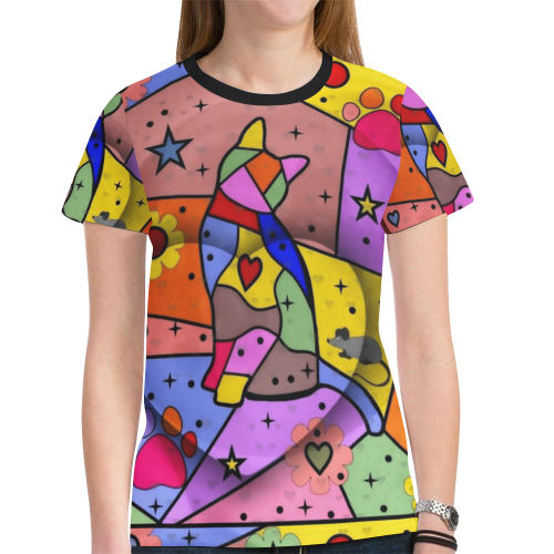 Cat Popart by Nico Bielow New All Over Print T-shirt for Women (Model T45)