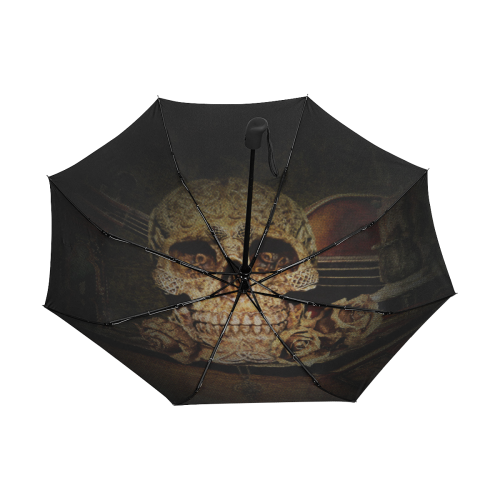 Steampunk Alchemist Mage Roses Celtic Skull halfto Anti-UV Auto-Foldable Umbrella (Underside Printing) (U06)