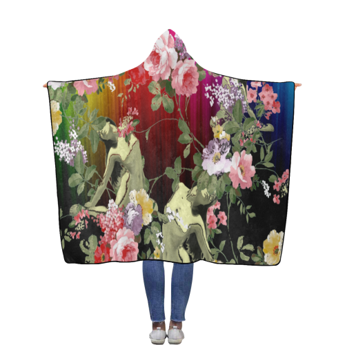 Flora Rainbow Flannel Hooded Blanket 56''x80''