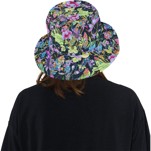 Tropical Flowers Butterflies Feathers Wallpaper 1 All Over Print Bucket Hat