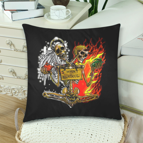 Good And Evil Skeletons I Want Your Soul Custom Zippered Pillow Cases 18"x 18" (Twin Sides) (Set of 2)