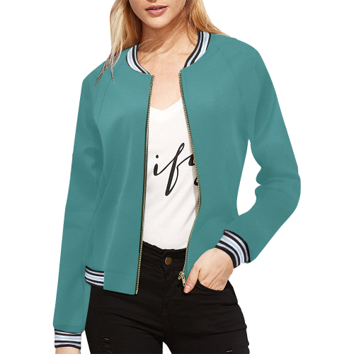 Extreme Eucalyptus Green Solid Color All Over Print Bomber Jacket for Women (Model H21)