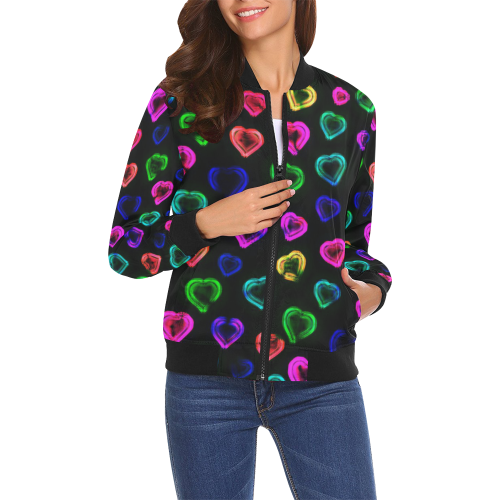 blurry neon hearts All Over Print Bomber Jacket for Women (Model H19)
