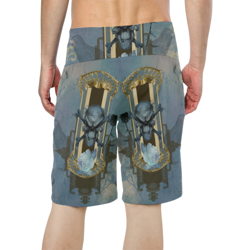 The blue skull with crow Men's All Over Print Board Shorts (Model L16)