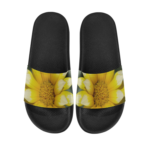 Yellow Flower, floral photo Women's Slide Sandals (Model 057)