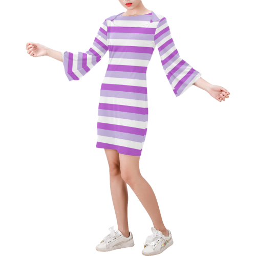 Purple Stripes Bell Sleeve Dress (Model D52)