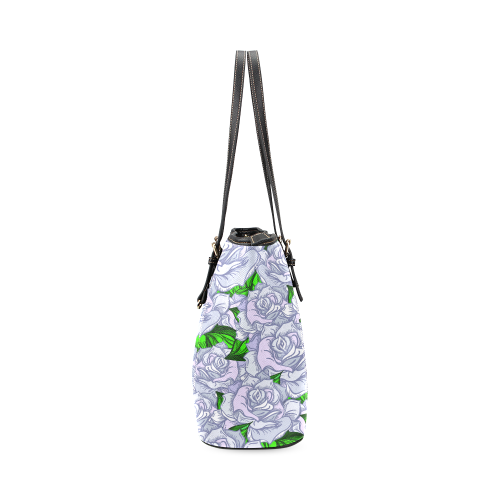 Green Roses Pattern Leather Tote Bag/Small (Model 1640)