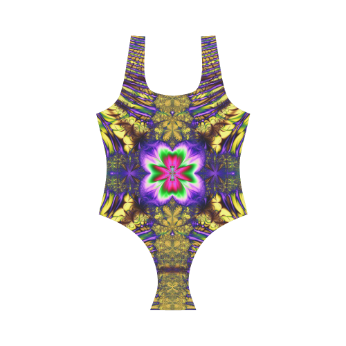 Retro Blue and Yellow Psychedelic Vest One Piece Swimsuit (Model S04)