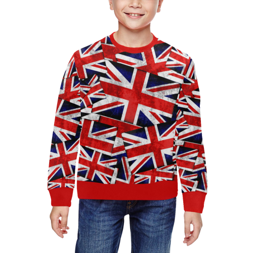 Union Jack British UK Flag - Red Trim All Over Print Crewneck Sweatshirt for Kids (Model H29)