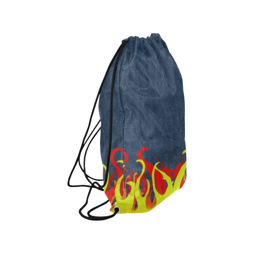 Fire and Flames With Denim-look Medium Drawstring Bag Model 1604 (Twin Sides) 13.8"(W) * 18.1"(H)