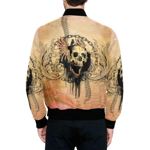 Amazing skull with wings All Over Print Quilted Bomber Jacket for Men (Model H33)
