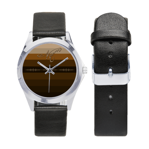 Montre marron Unisex Silver-Tone Round Leather Watch (Model 216)